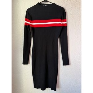 Lulus Ribbed Knit Mock Neck Long Sleeve Sweater Dress Red White Stripe Black M